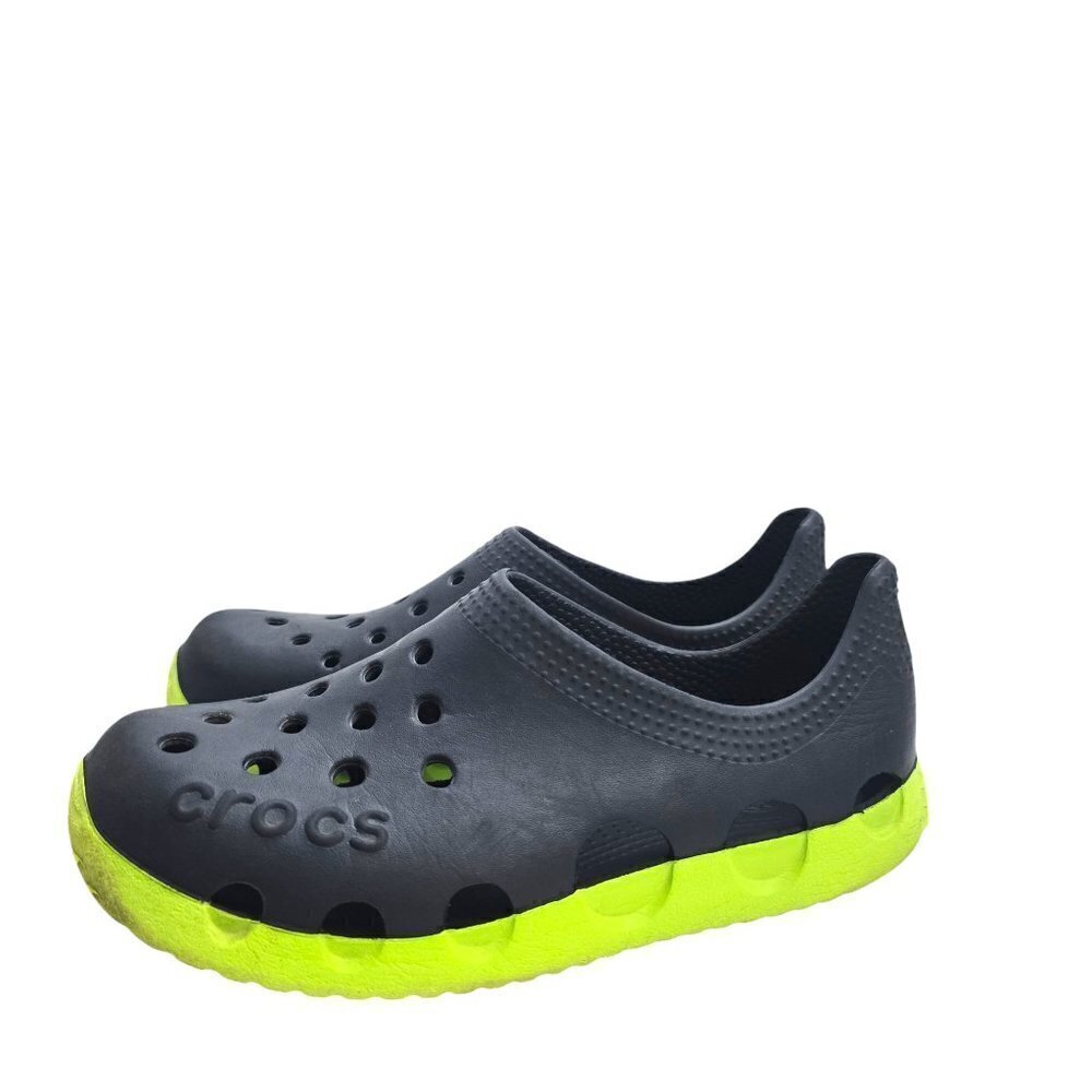 CROCS Kids' Duet Orb Shoe Green And Black Slip On Clogs Size 3